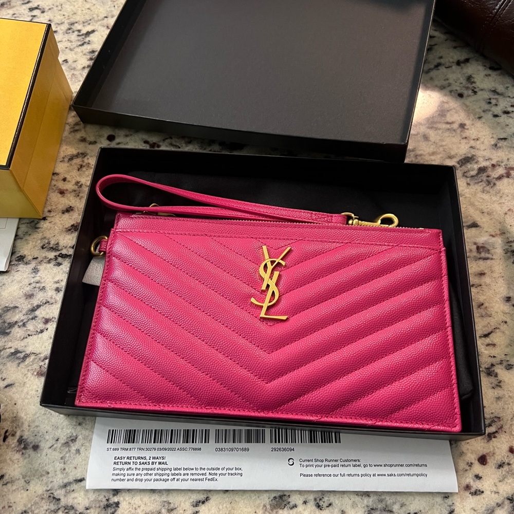 Yves Saint Laurent Pink Chevron Quilted Clutch